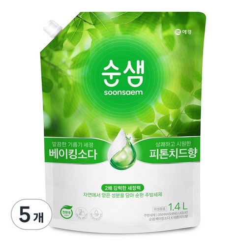 순샘 베이킹소다 피톤치드향 주방세제 리필, 1.4L, 5개