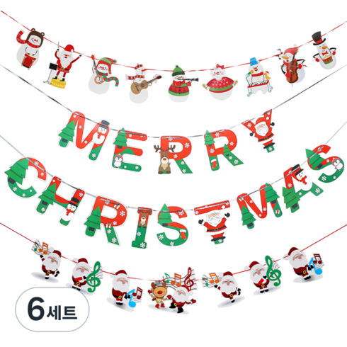 피앤비유니티 크리스마스 페이퍼 가랜드 3종 세트 03 메리크리스마스 눈사람 음표, 혼합색상, 6세트