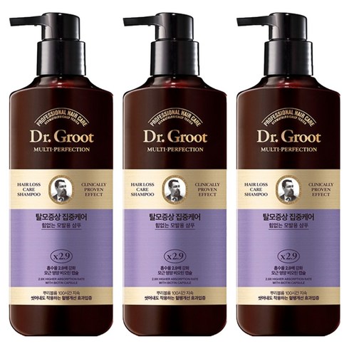 닥터그루트 탈모증상 집중케어 멀티퍼펙션 힘없는 모발용 샴푸, 400ml, 3개