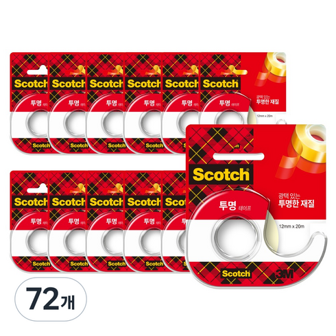 스카치 쓰리엠 투명 테이프 디스펜서 12mm x 20m 522, 72개