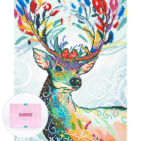 디클레어 액자 캔버스형 보석십자수 DIY 키트 40 x 50 cm, 레인보우 사슴, 1세트