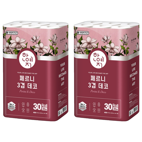 한예지 페르니 3겹 데코 천연펄프 고급롤화장지, 30m, 30개입, 2개