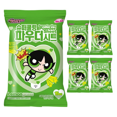 미스사사 슈퍼쿨링 파우더 시트 데오드란트 레몬그라스 15p, 87g, 5개
