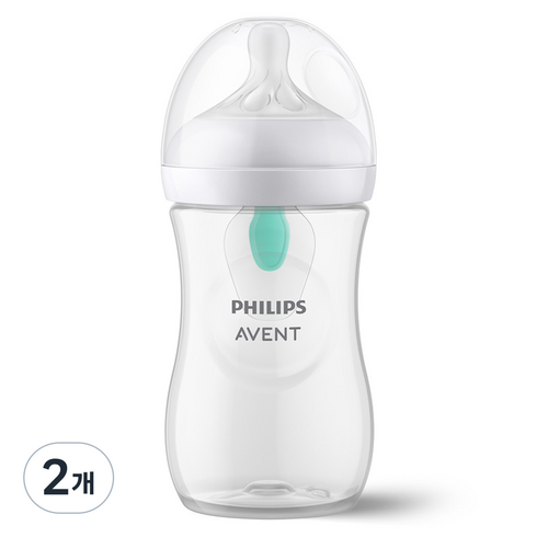 필립스아벤트 아기편한 젖병 SCY673/01 + 3단계 1m+ 젖꼭지, 투명, 260ml, 2개