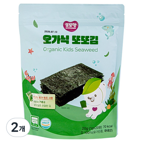 또또맘 유기농 무가미 오가닉 어린이 또또김, 2개, 20g, 김