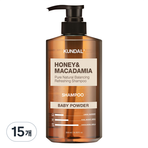 쿤달 허니 앤드 마카다미아 네이처 샴푸 베이비파우더향, 500ml, 15개