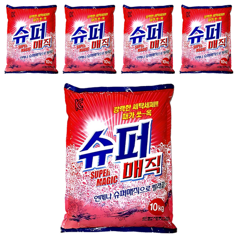 크린테크 슈퍼매직 분말세제 리필, 10kg, 5개
