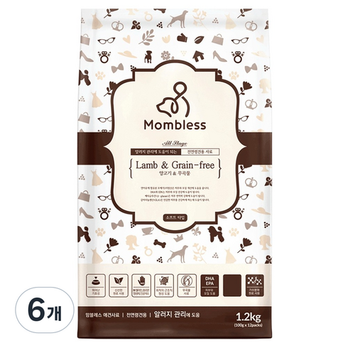 맘블레스 강아지 소프트 사료 무곡물, 피부/피모+알러지, 1.2kg, 6개