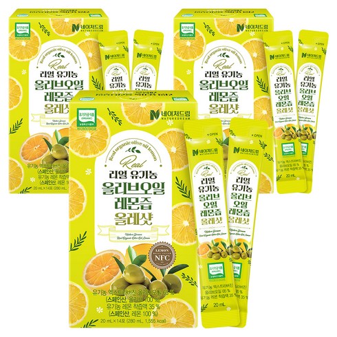 네이처드림 리얼 유기농 올리브오일 레몬즙 올레샷 14p, 280ml, 3개