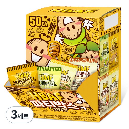 바프 파티박스 아몬드 마늘빵 7g x 10p + 군옥수수맛 10g x 10p + 와사비맛 10g x 10p + 허니버터 10g x 20p 파티박스, 470g, 3세트