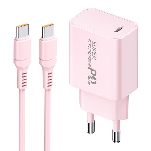 YINTO c타입 고속 충전기 25W PD3.0 PPS + C TO C 1.5M 100w 케이블 세트, 1세트, 핑크