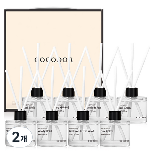 코코도르 시그니처 컬렉션 디퓨저 50ml x 8종 선물세트, 블랙체리, 양재동 꽃시장, 프리지아앤페어, 에이프릴프레쉬, 숲속새벽공기, 북스토어인더우드, 우디호텔, 퓨어코튼, 2개