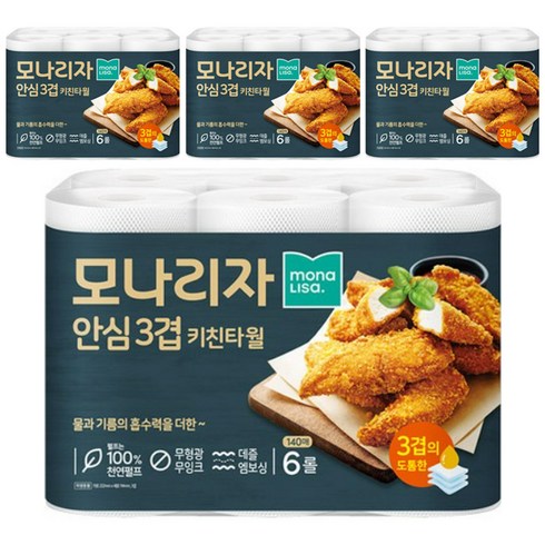 모나리자 안심3겹 천연펄프 키친타올, 24개, 140매