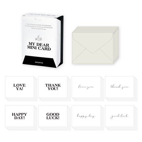 워너디스 러브레 미니 감사 메시지 엽서 카드 8종 x 5p + 봉투 20p 세트, 블랙마이디얼, 1개