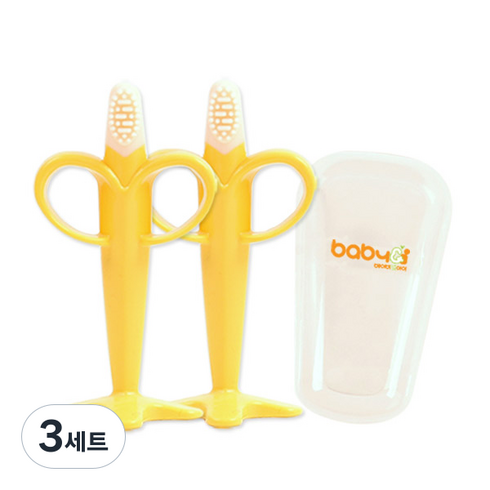 베이비앤아이 실리콘 바나나 치발기 2p + 케이스, 옐로우, 3세트