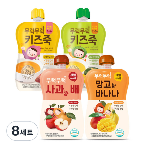 이유케어스 무럭무럭 키즈죽 100g x 2종 + 퓨레 100g x 2종 세트, 8세트