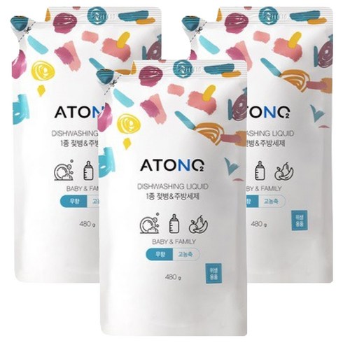 아토앤오투 1종 젖병 & 주방세제 리필 무향, 480g, 3개