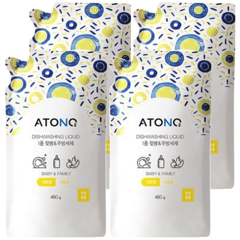 아토앤오투 1종 젖병 & 주방세제 리필 레몬향, 480g, 4개