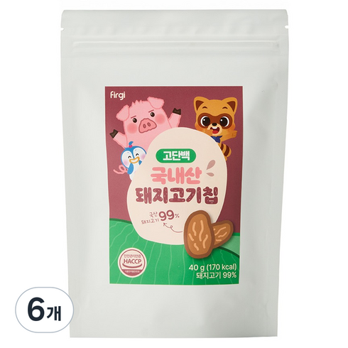 퍼기 고단백 국내산 돼지고기칩, 돼지고기맛, 40g, 6개