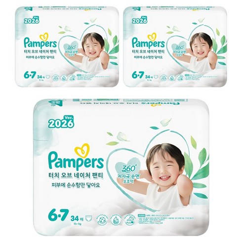팸퍼스 터치 오브 네이처 팬티형 기저귀 남여공용, 6단계, 102매