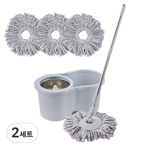 코멧 물걸레 청소기 세척 탈수통 + 밀대봉 + 극세사 걸레 4개입, 2세트