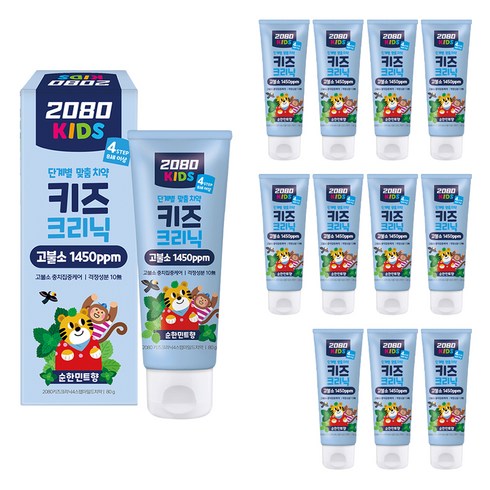 2080 키즈크리닉 4스텝 치약 순한민트향, 80g, 12개