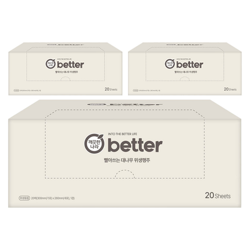 깨끗한나라 better 빨아쓰는 대나무 위생행주, 3개, 20매