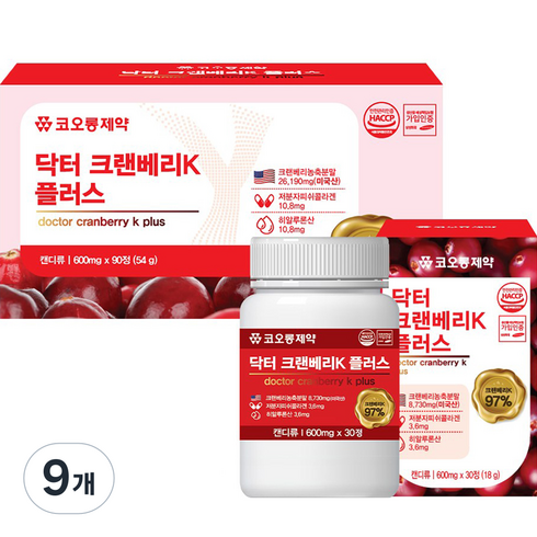 코오롱제약 닥터 크랜베리 K 54g, 30정, 9개