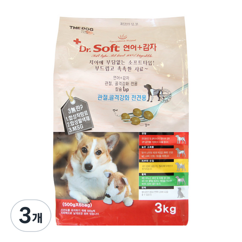 더독 전연령 강아지 닥터소프트 사료 감자, 연어, 3kg, 3개