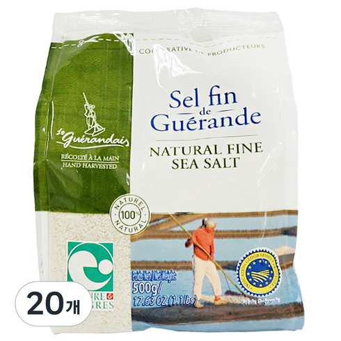르게랑데 토판 천일염 가는 소금 폴리백, 500g, 20개