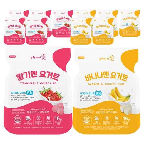 내아이애 동결건조 요거트엔 유아과일큐브, 딸기 3p + 바나나3p, 2세트, 16g