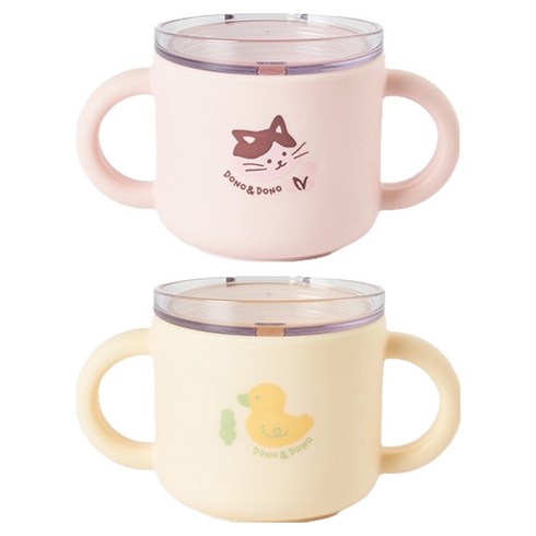 도노도노 실리콘 트레이닝 컵 2p, 150ml, 1세트, 키티코튼핑크 + 덕키옐로우