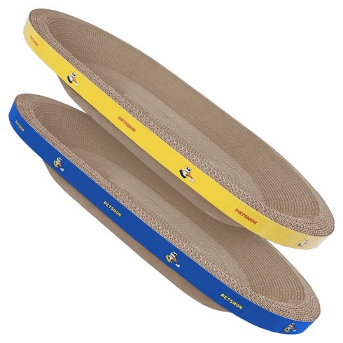 펫츠몬 고양이 타원형 컬러 스크래쳐 2개입, 옐로우, 블루, 1세트