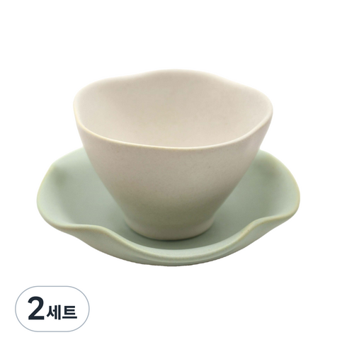 달소금 국산 도자기 꽃잎찻잔세트, 민트, 2세트