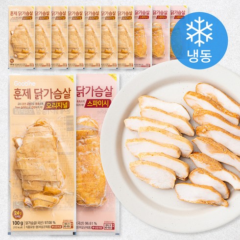 굽네 훈제 닭가슴살 슬라이스 오리지널 8팩 + 스파이시 4팩 세트 (냉동), 100g, 1개입, 12개
