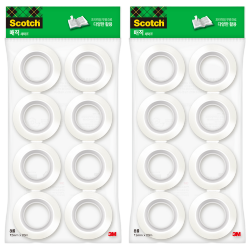쓰리엠 스카치 매직 테이프 리필 12mm x 20m 8롤, 2개, 반투명