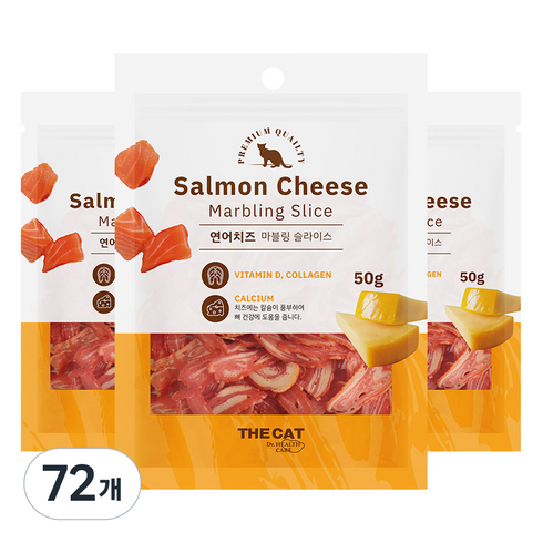 더캣 고양이 마블링 슬라이스 간식, 혼합맛(연어/치즈), 50g, 72개