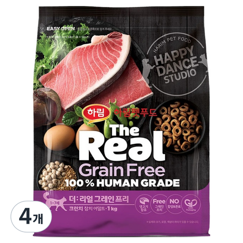 하림펫푸드 어덜트 더리얼 캣 그레인프리 크런치 건식사료, 참치, 1kg, 4개