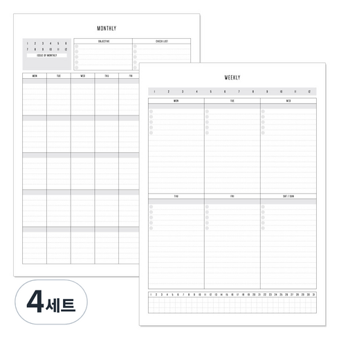 데얼스 A4 스케줄러 먼슬리 + 위클리, 혼합 색상, 4세트