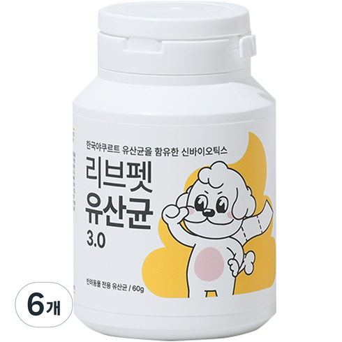 리브펫 반려동물 영양제 3.0, 60g, 장건강/유산균, 6개