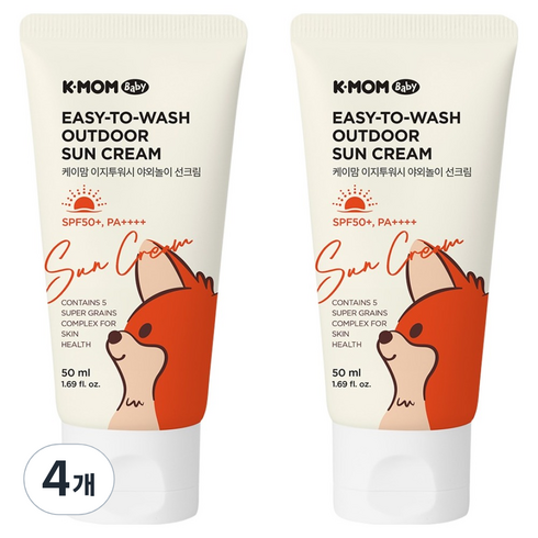 케이맘 이지투워시 야외놀이 선크림 SPF50+ PA++++, 50ml, 4개