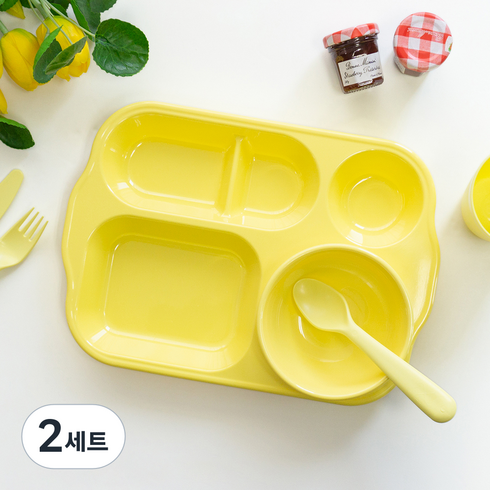 로흐야 로야 멜라민 805 유아 식판 세트, 연노랑, 유아식판 + 키즈볼, 2세트