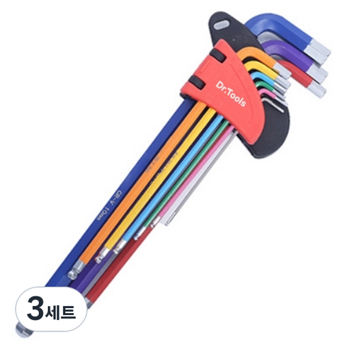 Dr.Tools 다목적 공업급 크롬 바나듐 스틸 컬러 육각 렌치세트, 3세트, 볼렌치 9종 L