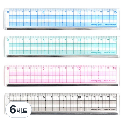 모닝글로리 컬러 커팅 방안자 15cm 4종 세트, 블루, 그린, 핑크, 블랙, 6세트