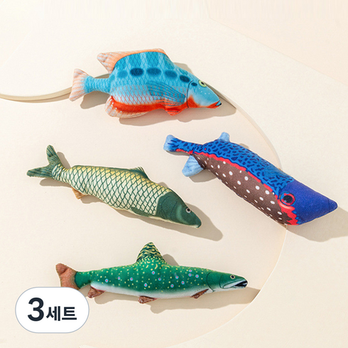 캣츠드림 고양이 캣민트 리얼 피쉬 장난감 4종 세트 00046, 블루피쉬, 송어, 잉어, 복어, 3세트