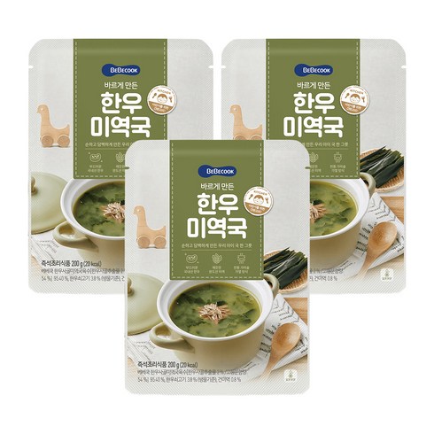 베베쿡 유아용 바르게 만든 한우 미역국, 200g, 3개