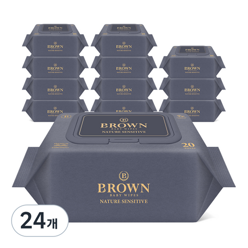 브라운 네이처 센시티브 도톰한 아기 물티슈 엠보싱 저자극 휴대캡형, 73g, 20매, 24개