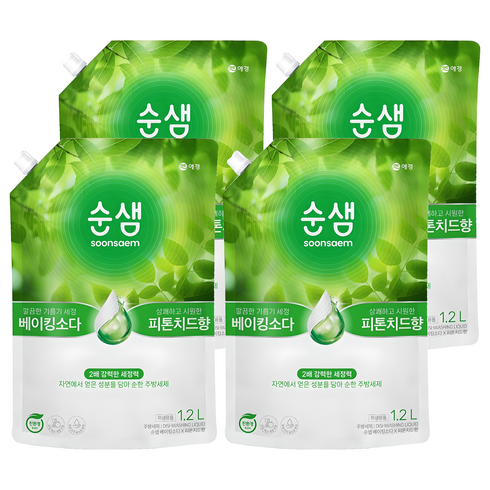 순샘 베이킹소다 피톤치드향 주방세제 리필, 1.2L, 4개