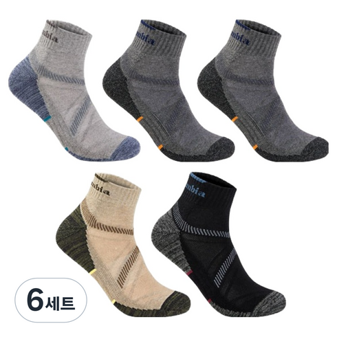 컬럼비아 남성용 발등 조직 파일 단목 양말 5켤레 세트, 혼합, 6세트