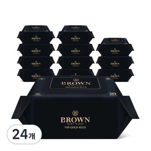 브라운 VIP 골드 블루 도톰한 엠보싱 저자극 아기 물티슈 휴대캡형, 80g, 20매, 24개